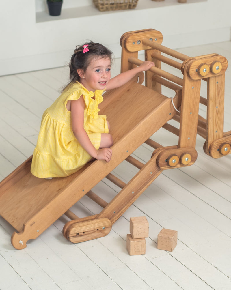 2in1 Montessori Climbing Set: Snake Ladder + Slide Board/Climbing Ramp – Beige