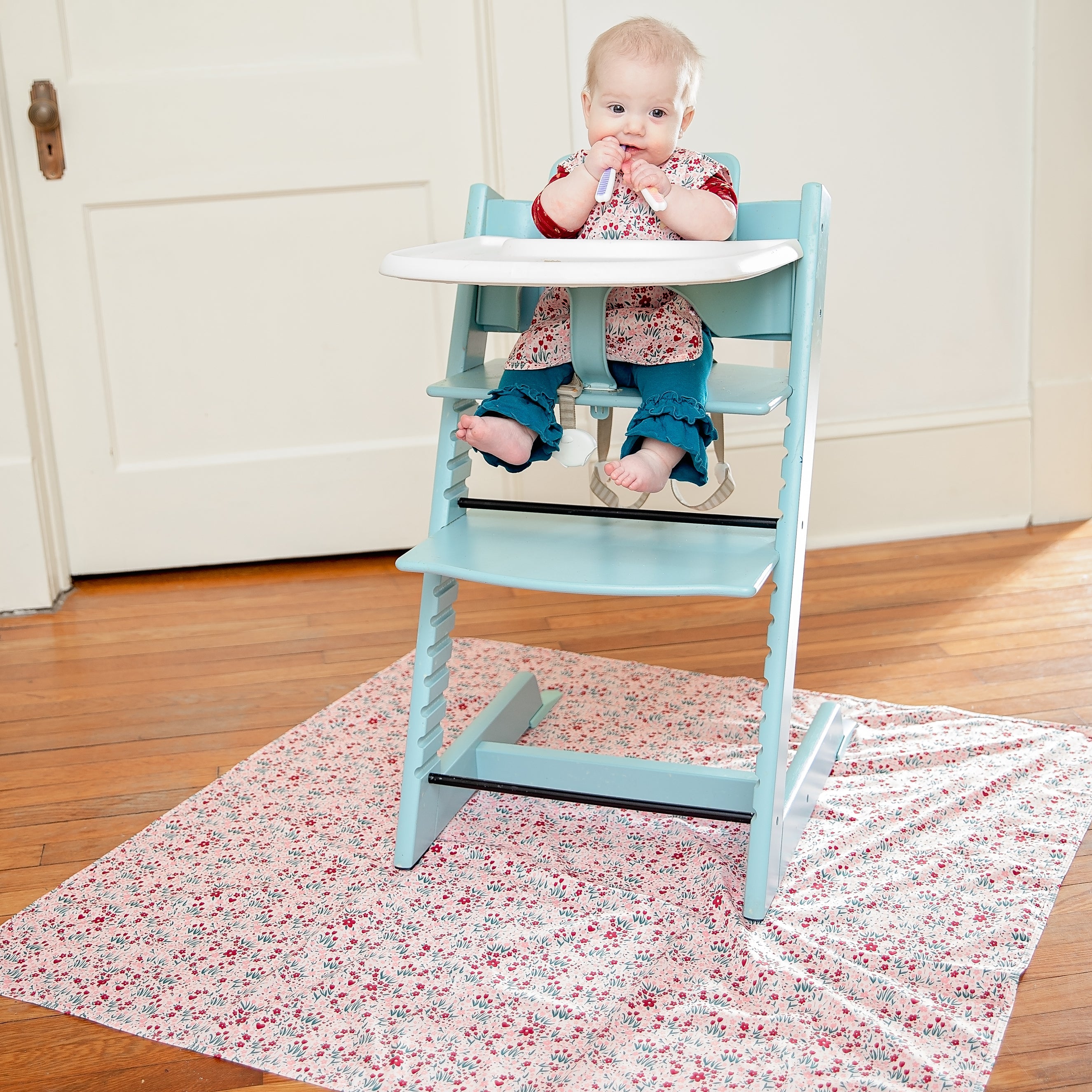 Blushing Blooms Splash Mat - A Waterproof Catch-All for Highchair Spills and More!  BapronBaby   