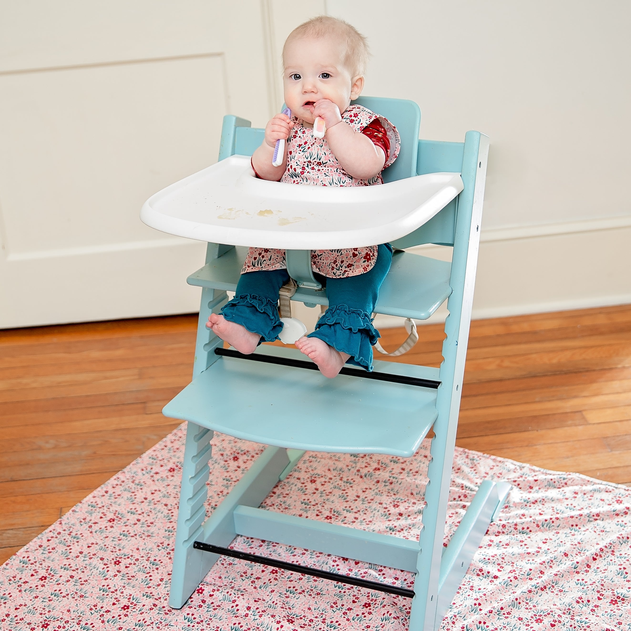 Blushing Blooms Splash Mat - A Waterproof Catch-All for Highchair Spills and More!  BapronBaby   