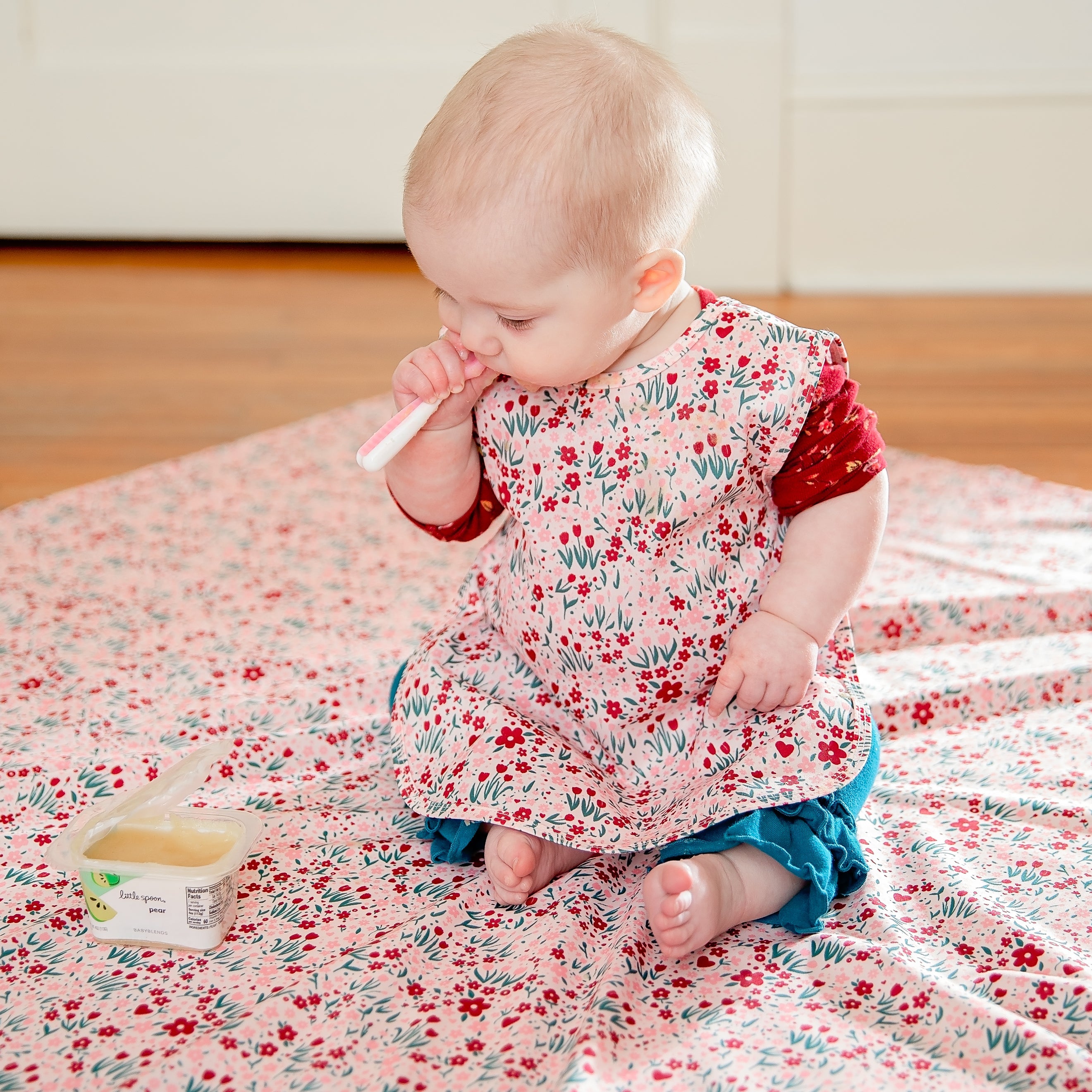 Blushing Blooms Splash Mat - A Waterproof Catch-All for Highchair Spills and More!  BapronBaby   