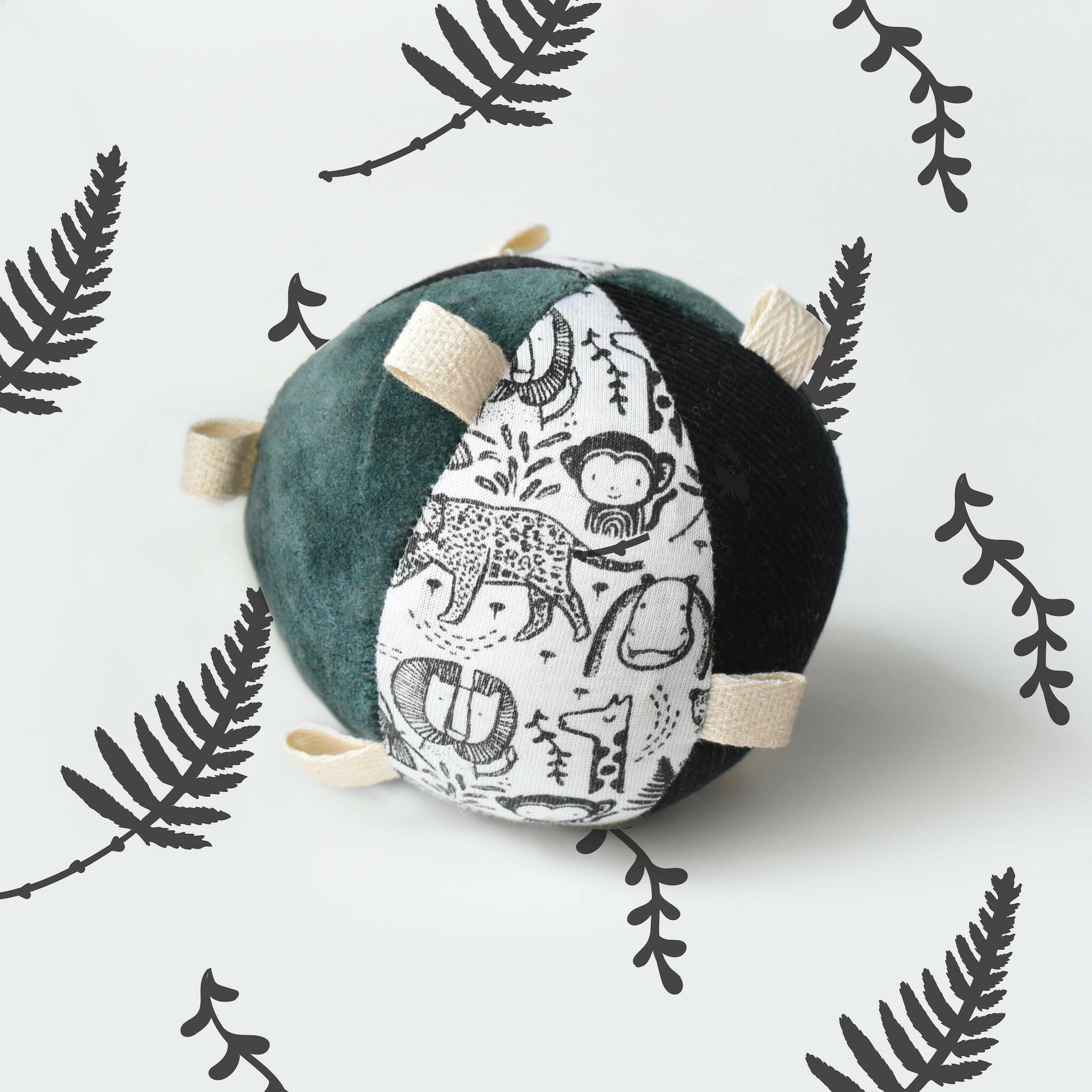 Taggy Ball with Rattle - Wild Toys Wee Gallery   
