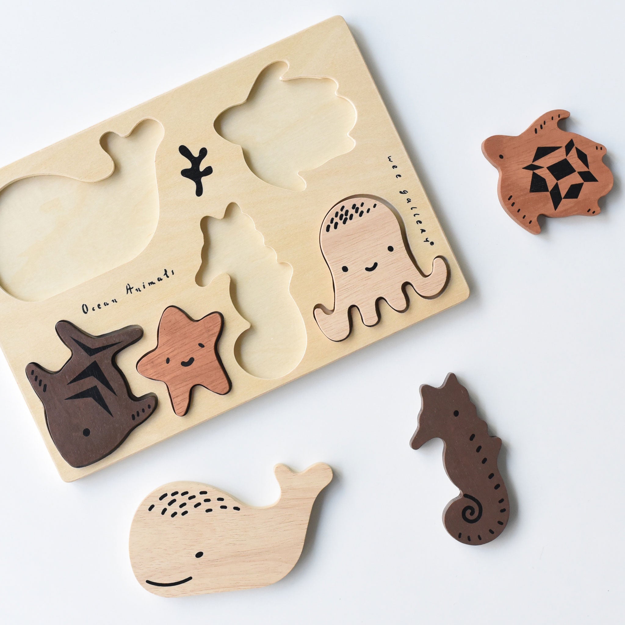 Wooden Tray Puzzle - Ocean Animals - 2nd Edition Wooden Toys Wee Gallery   