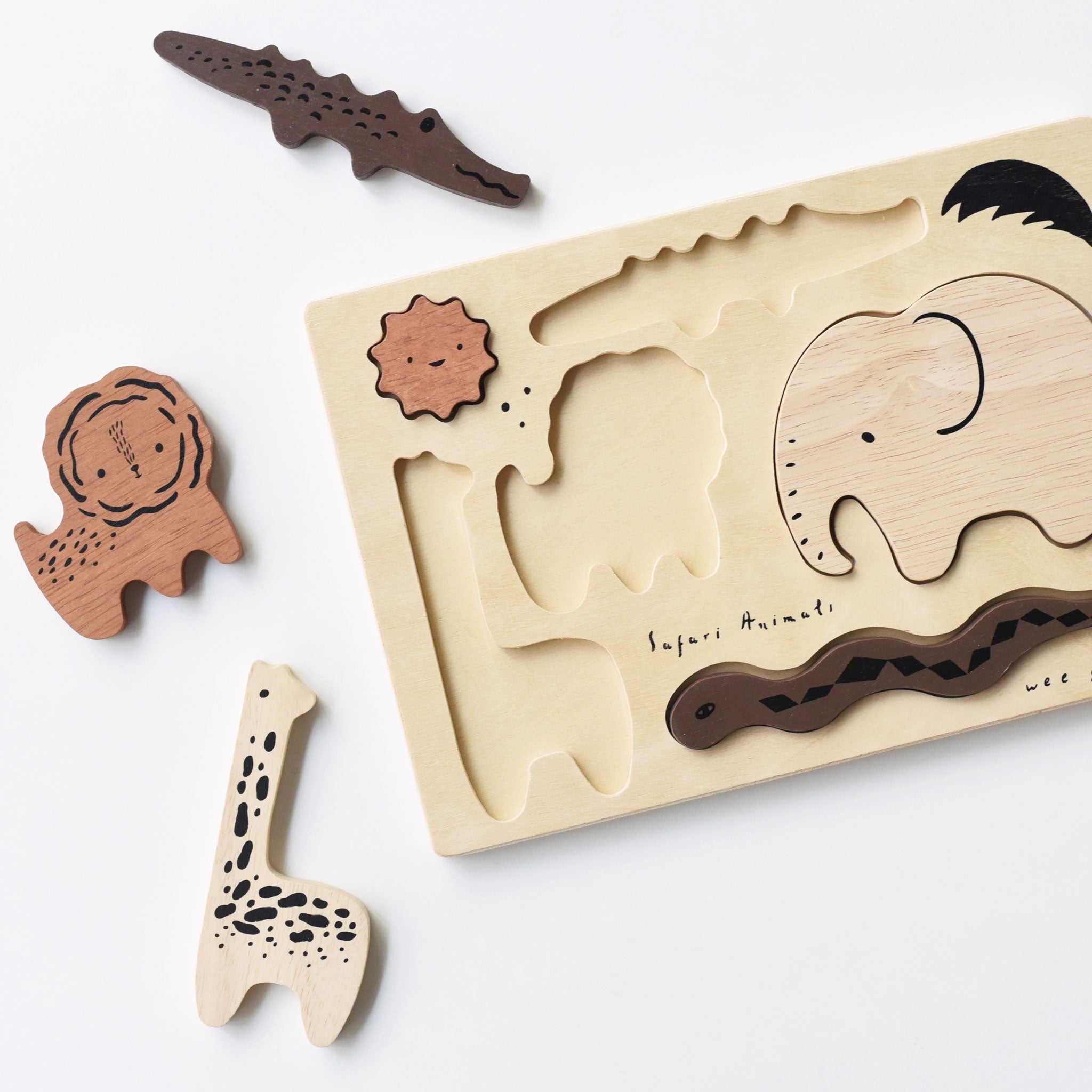 Wooden Tray Puzzle - Safari Animals - 2nd Edition Wooden Toys Wee Gallery   