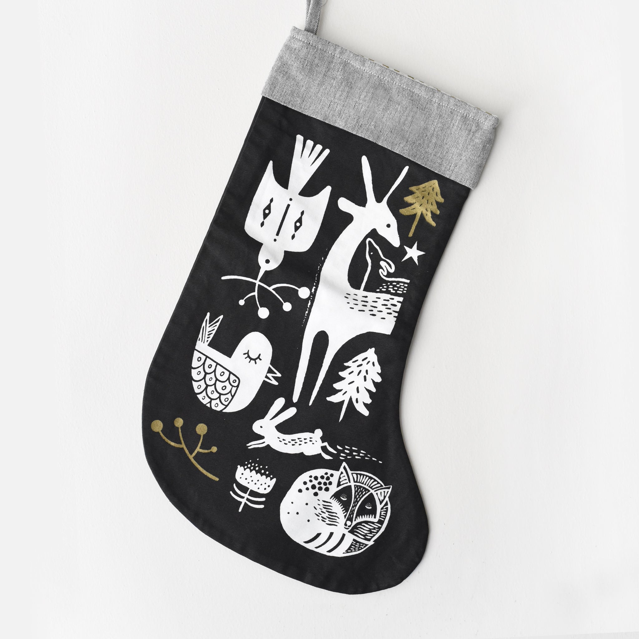 Winter Animals Stocking - White on Black Christmas Wee Gallery   