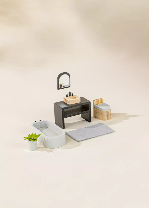 Wooden Doll House Bathroom Furniture & Accessories (6 pcs)