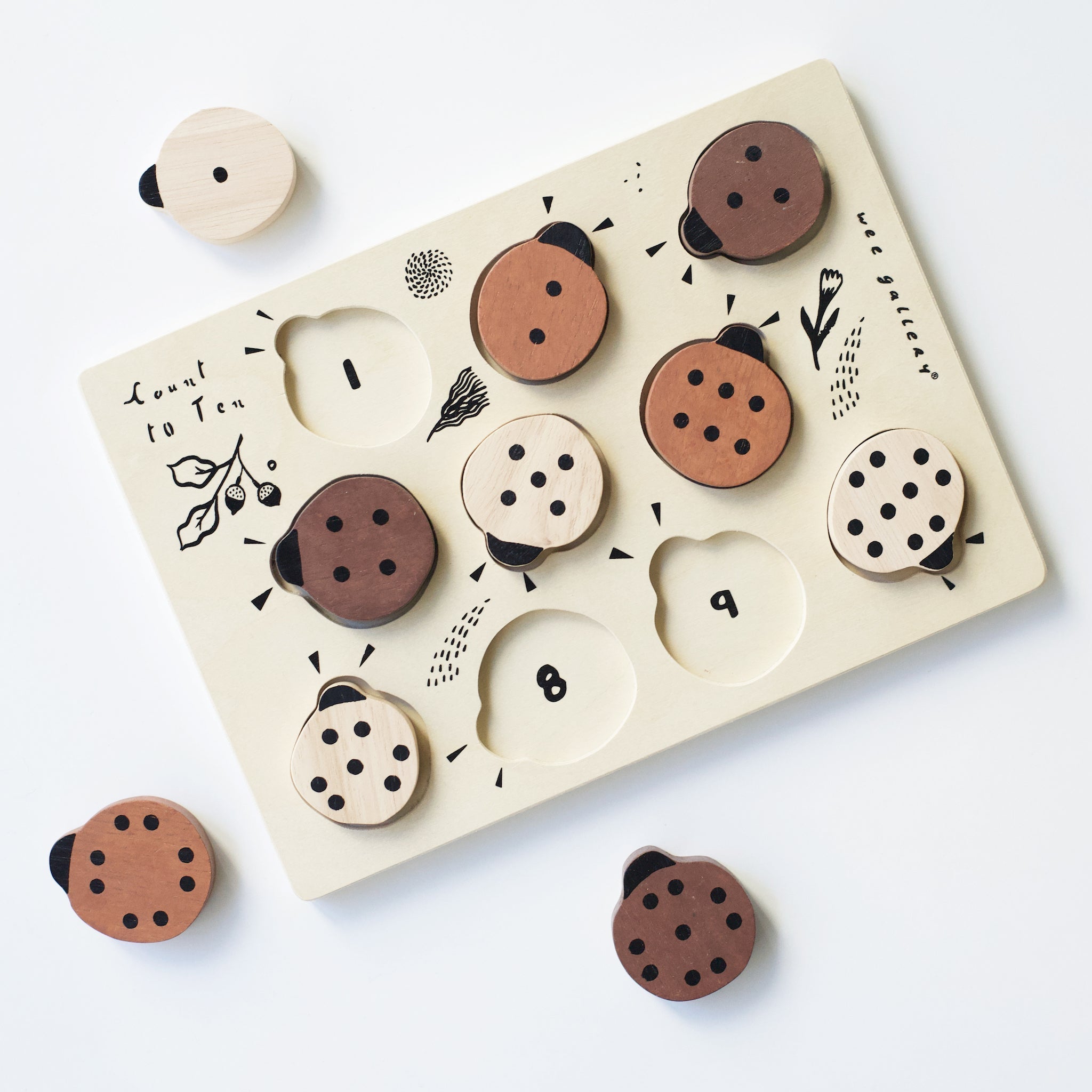 Wooden Tray Puzzle - Count to 10 Ladybugs Puzzle Wee Gallery   