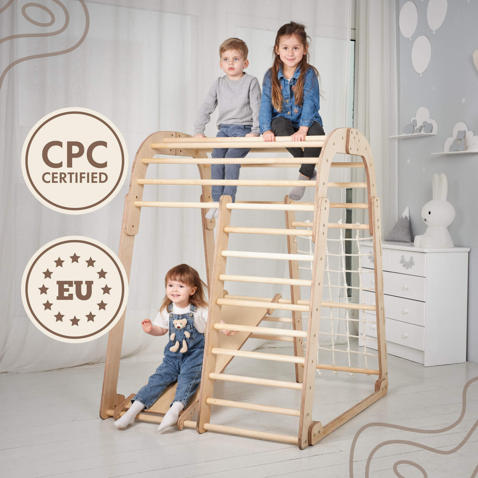 Indoor Wooden Playground for Children - 6in1 Playground + Swings Set + Slide Board  Goodevas   