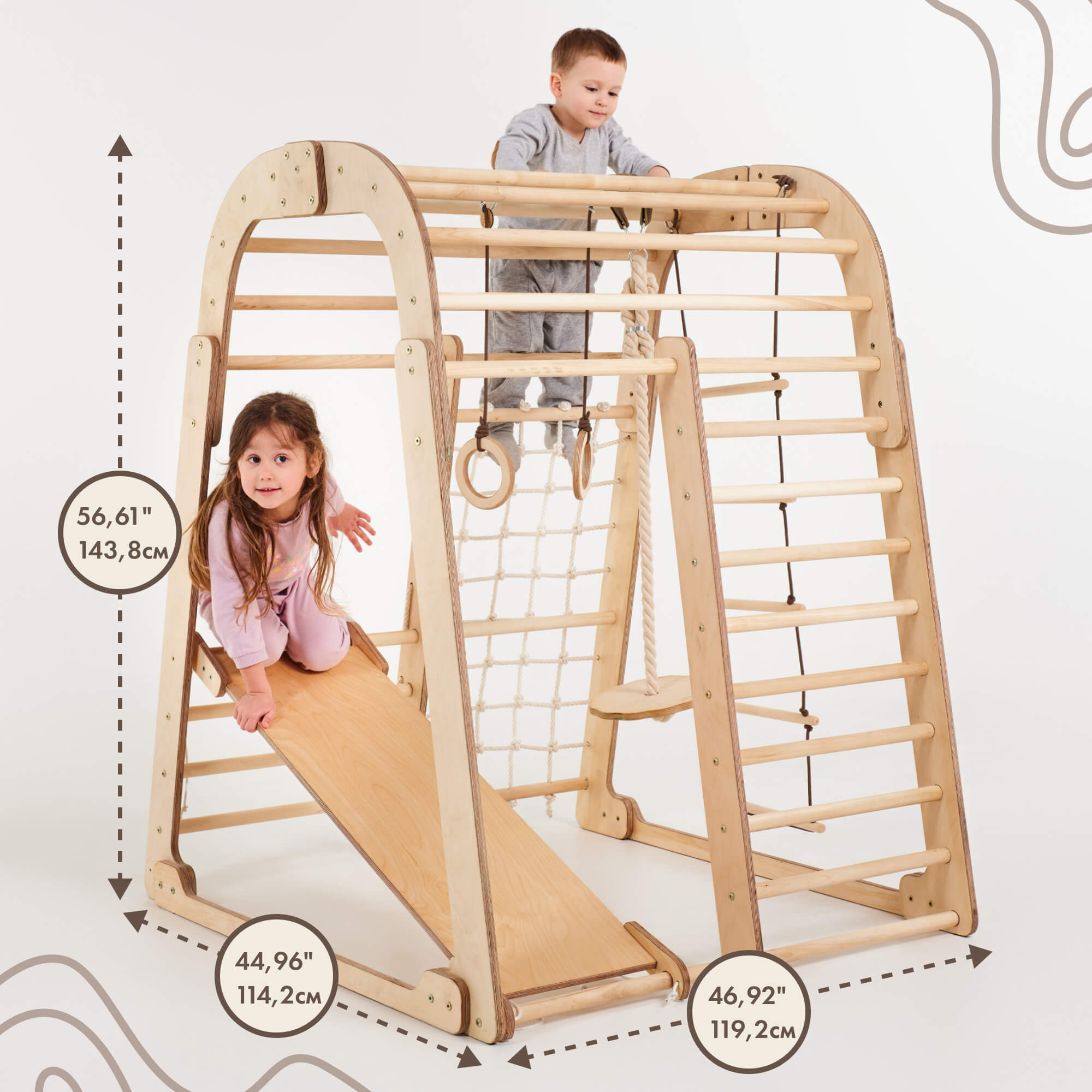 Indoor Wooden Playground for Children - 6in1 Playground + Swings Set + Slide Board  Goodevas   